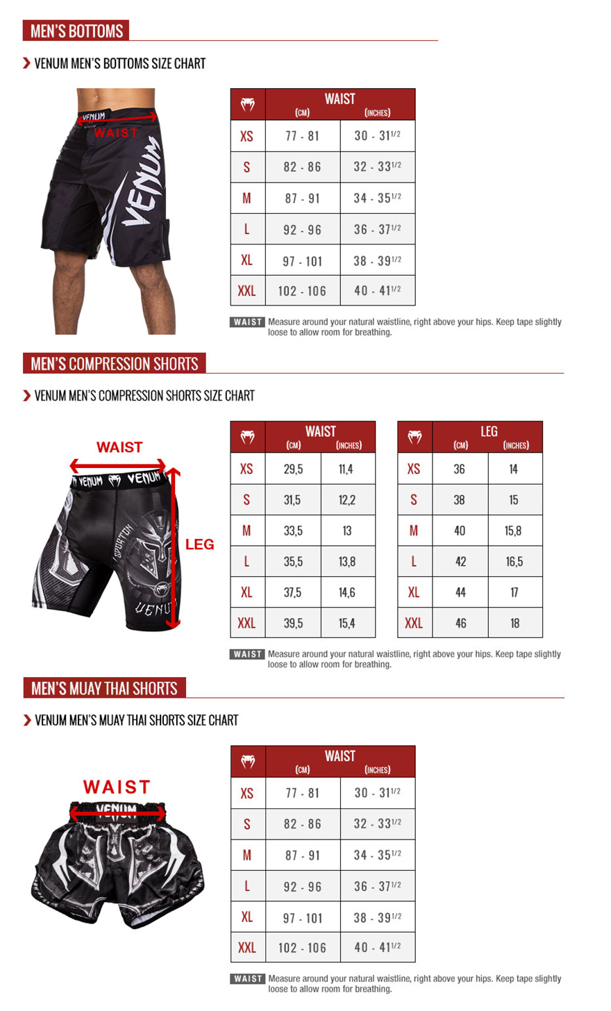 Venum Shorts Size Chart